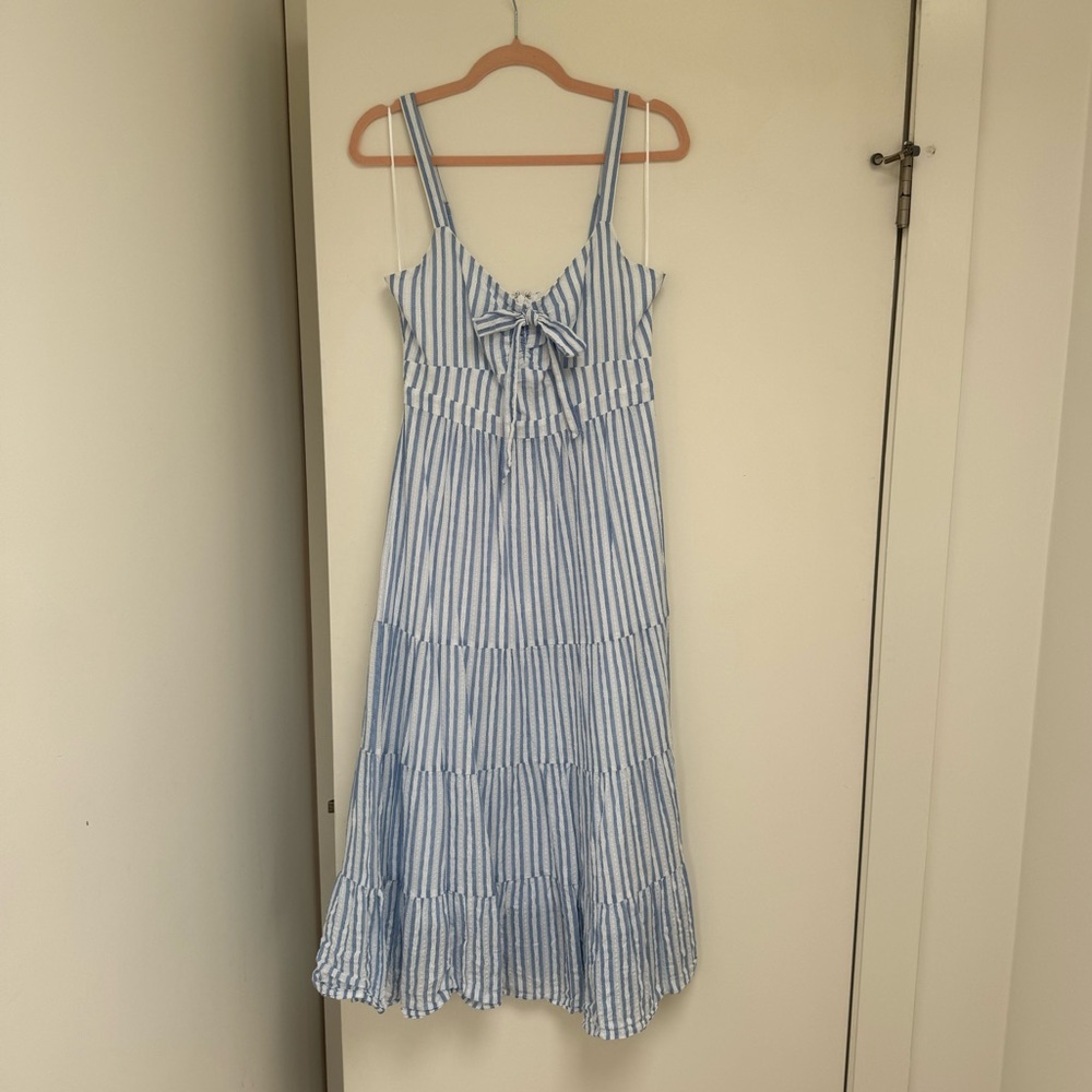 Likely Light Blue and White Striped Maxi Dress